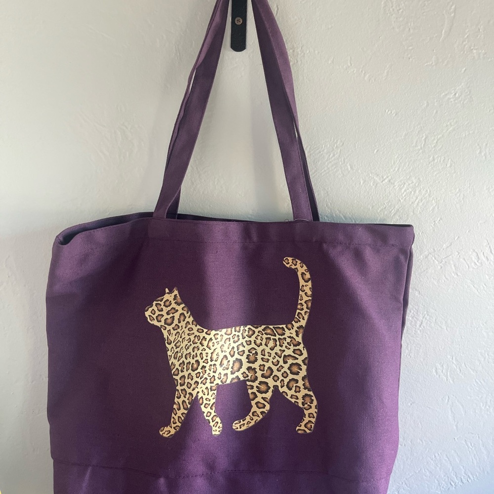 NWT Kitty Cat Graphic Purple Canvas Tote Bag CatLadyBox